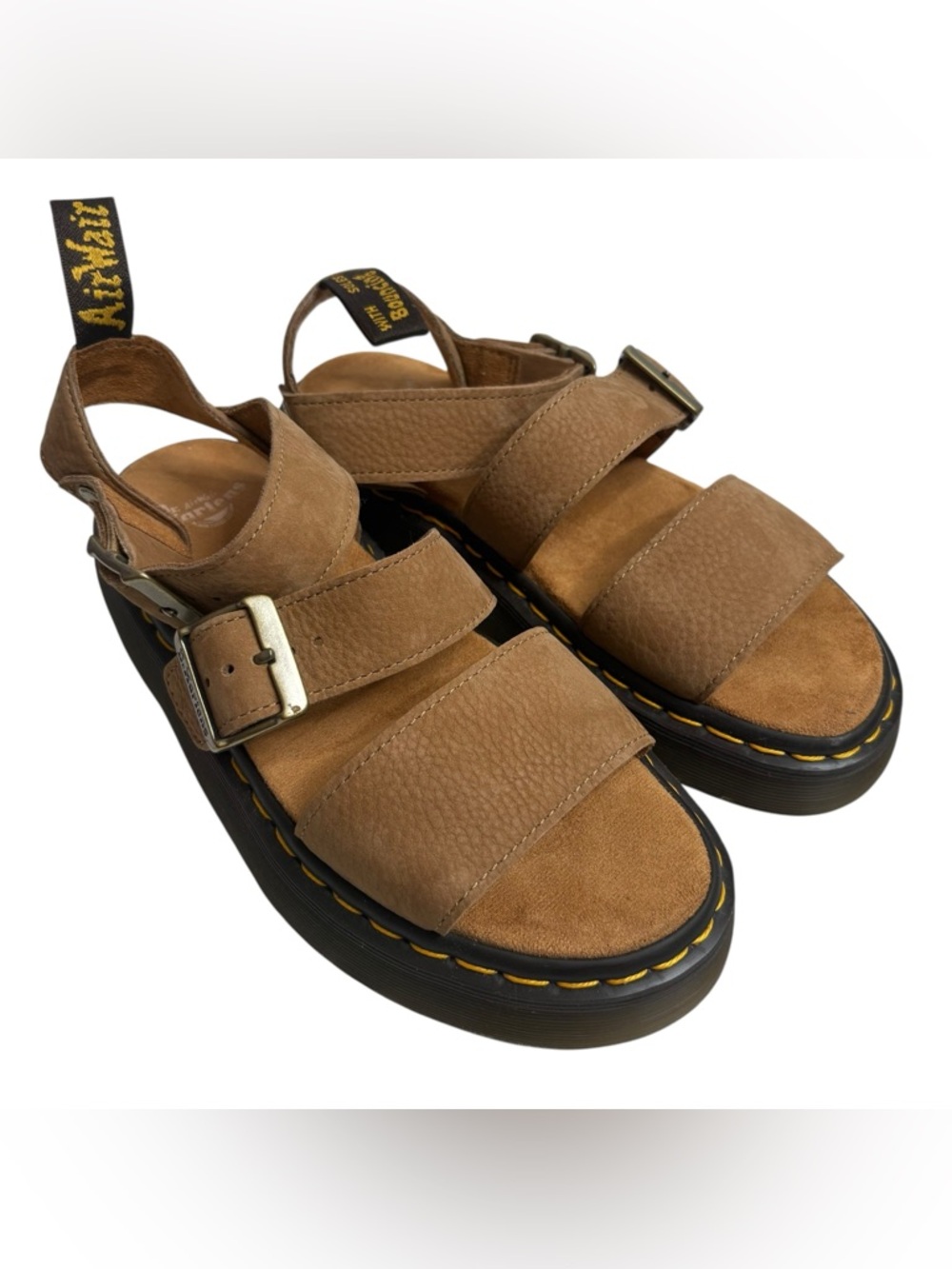 Dr. Martens Tan Brown Leather Platform Buckle Sandals